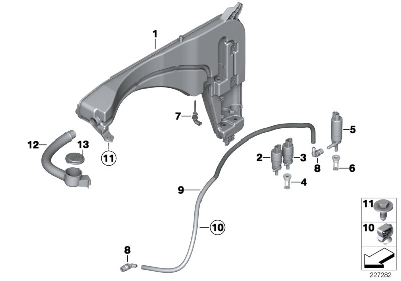 Reservoir,windscr./headlight washer sys.