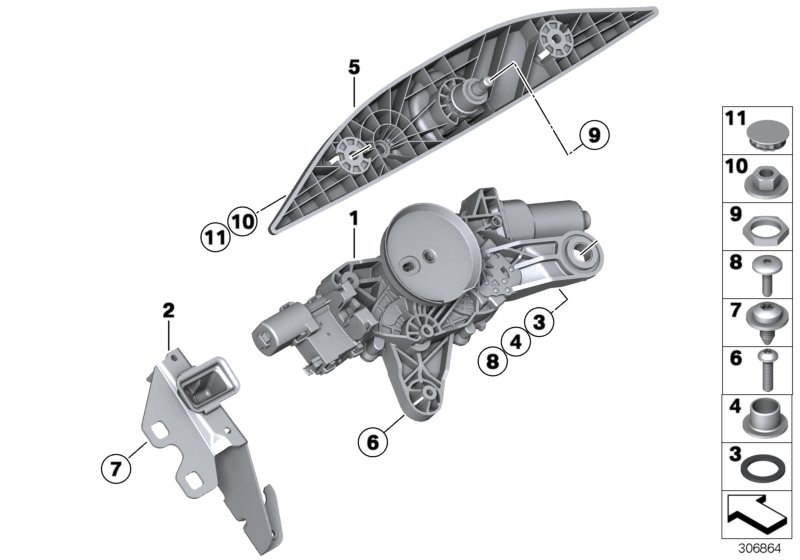 Single parts for rear window wiper