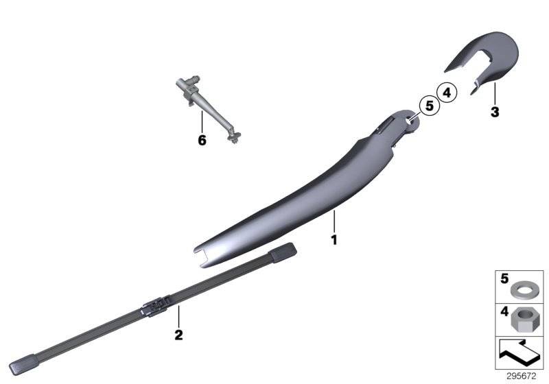 Single parts for rear window cleaning