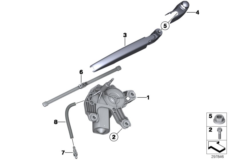 Single parts for rear window wiper