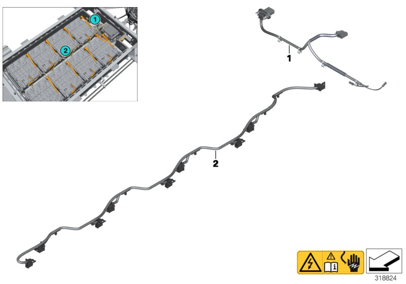 High-voltage battery, wiring harness