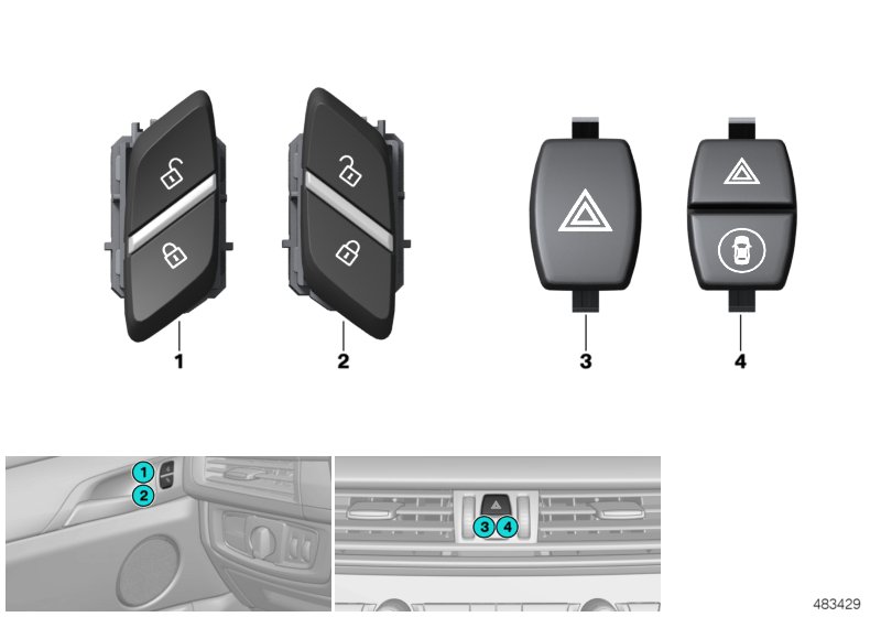 Switch, hazard warning / central locking