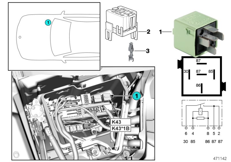 Relay, coolant pump K43