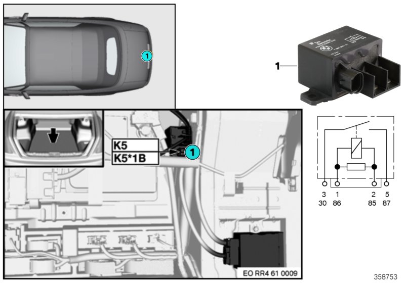 Relay, electric fan motor K5