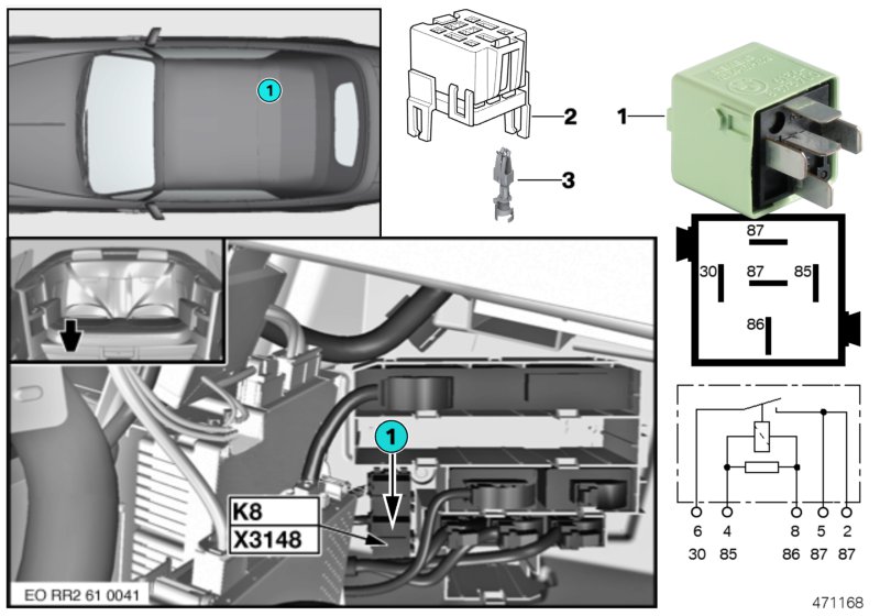 Relay, wiper rest position heating K8