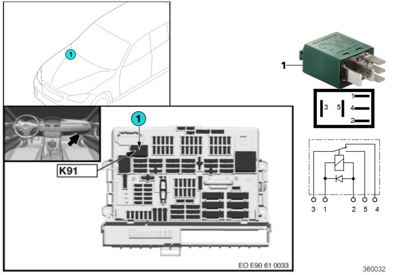 Relay, rear wiper K91