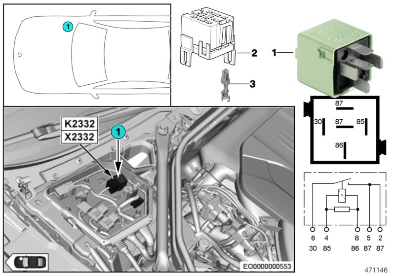 Relay, coolant pump K2332