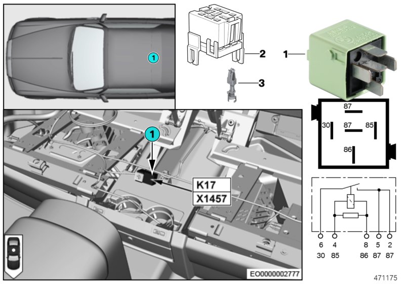 Relay, seat heating, rear K17