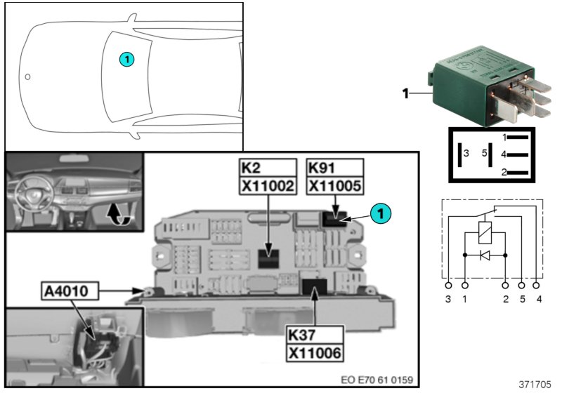 Relay, rear wiper K91