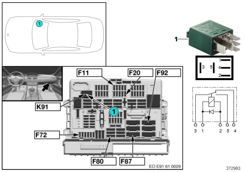 Relay, rear wiper K91