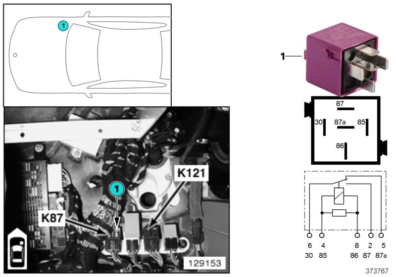 Relay, steering column adj. back K87
