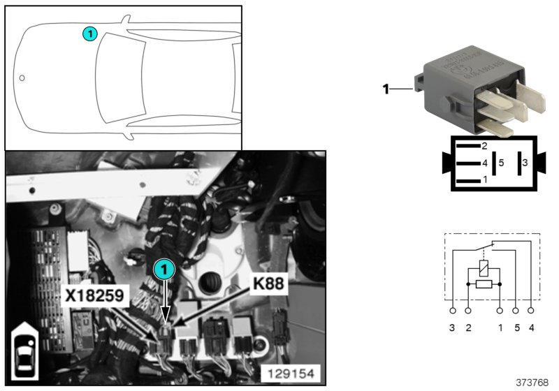 Relay, steering column adj. forward K88