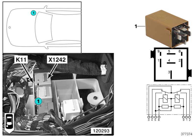 Relay, windscreen wipers K11
