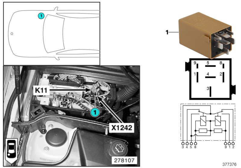 Relay, windscreen wipers K11