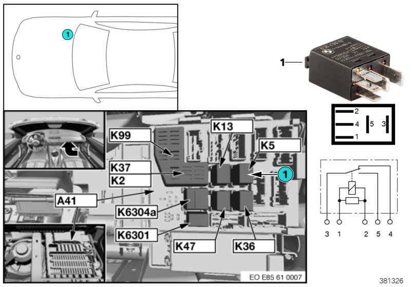 Relay, washer pump, front K5