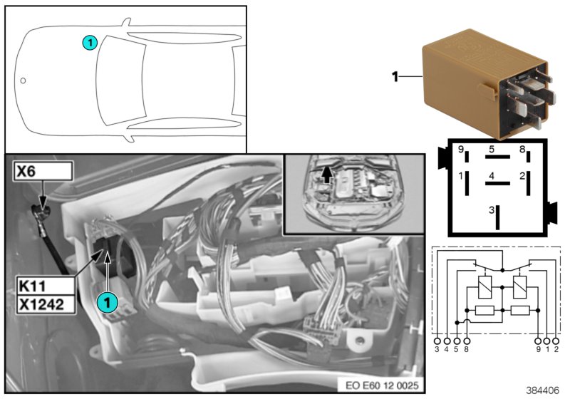 Relay, windscreen wipers K11