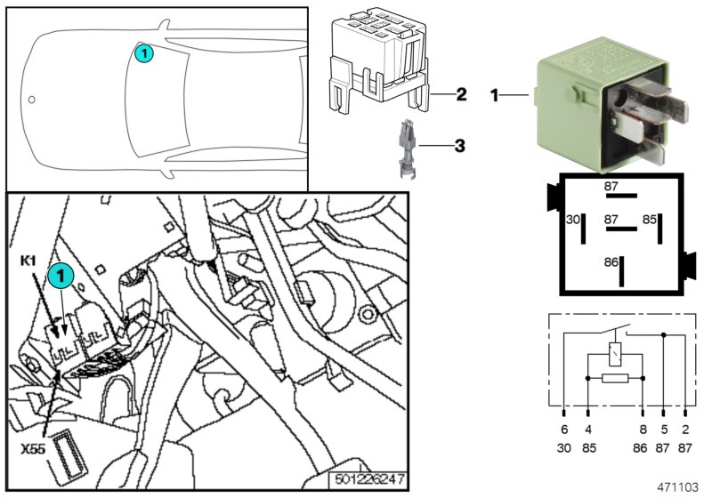 Relay, starter interlock K1