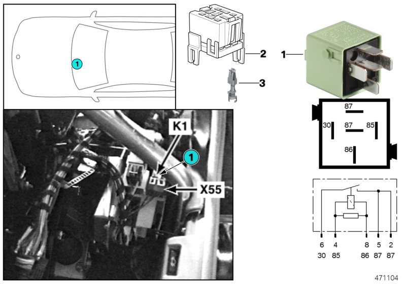 Relay, starter interlock K1