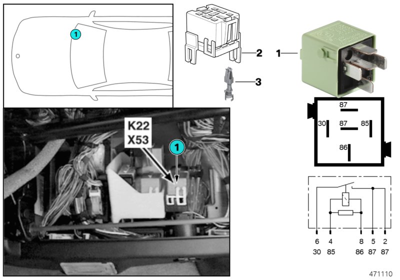 Relay, auxiliary fan stage 2 K22