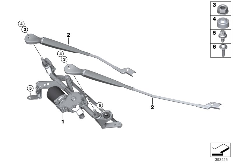 Separate parts window wiper system (RHD)