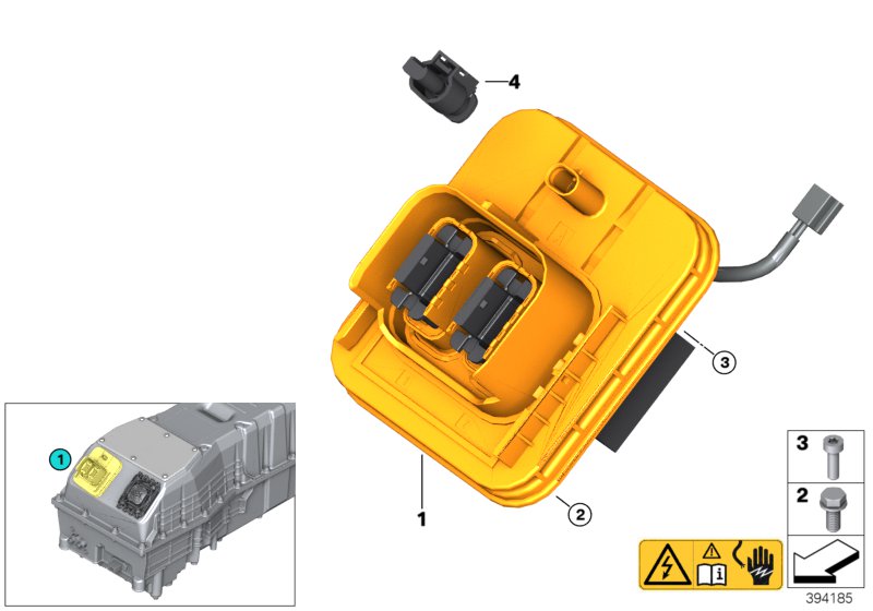 High-voltage accumulator, connector