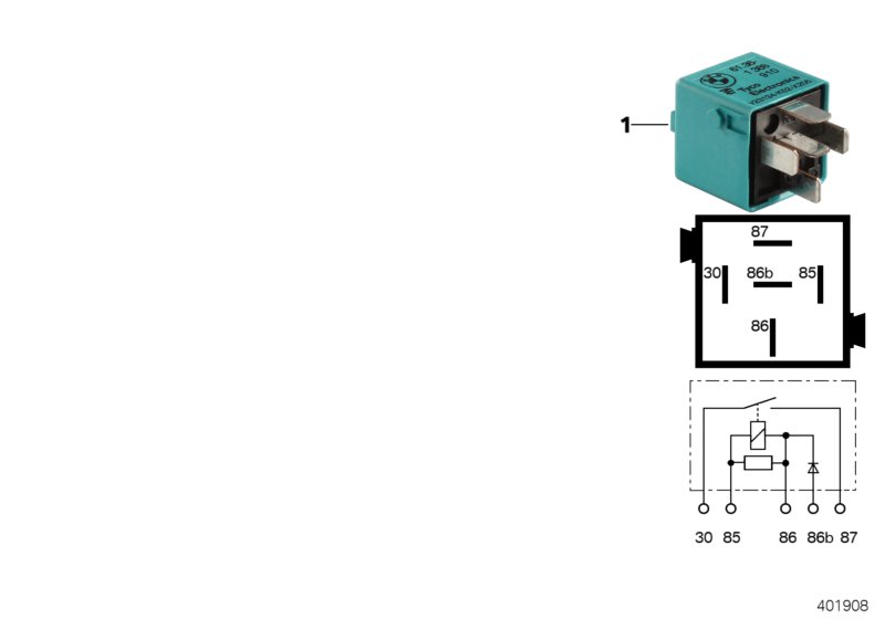 Relay, make contact, turquoise blue