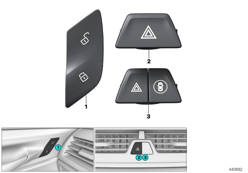 Switch, hazard warning / central locking