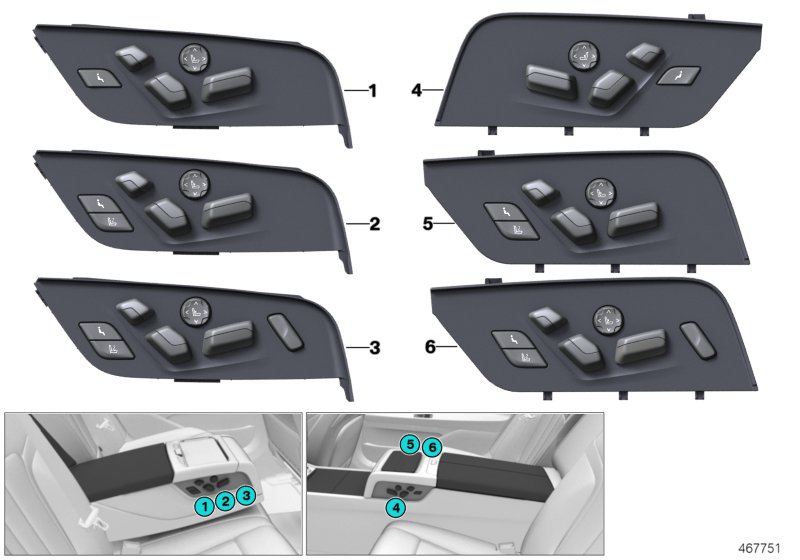 Fore-&-aft seat adj.switch, rear comp.