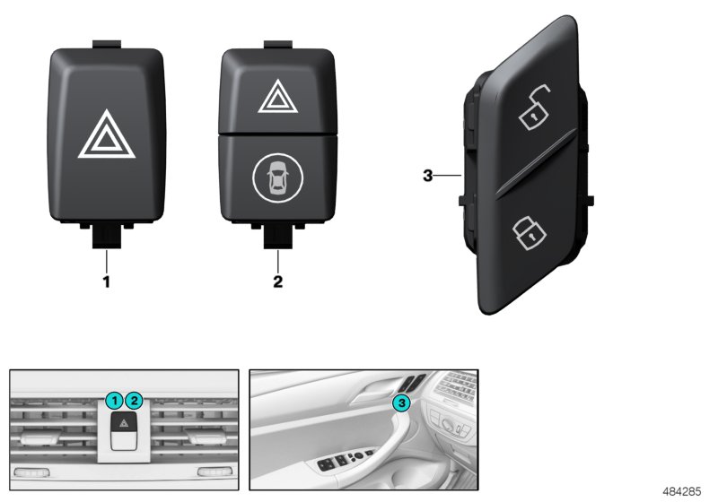 Switch, hazard warning / central locking