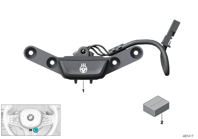 Steering wheel heating push-button
