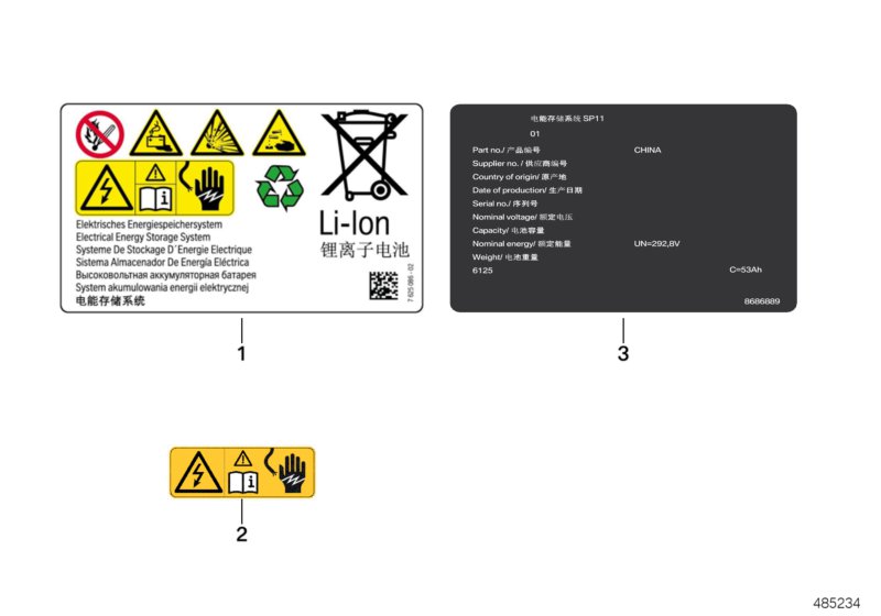 High-voltage accumulator, info labels