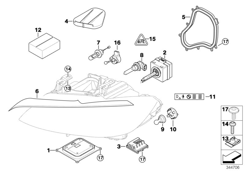 Single components for headlight