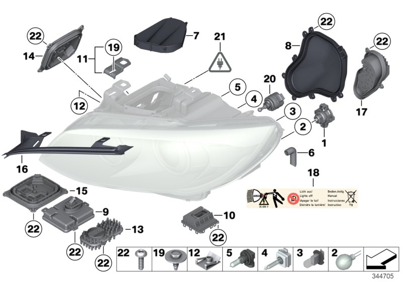 Single components for headlight