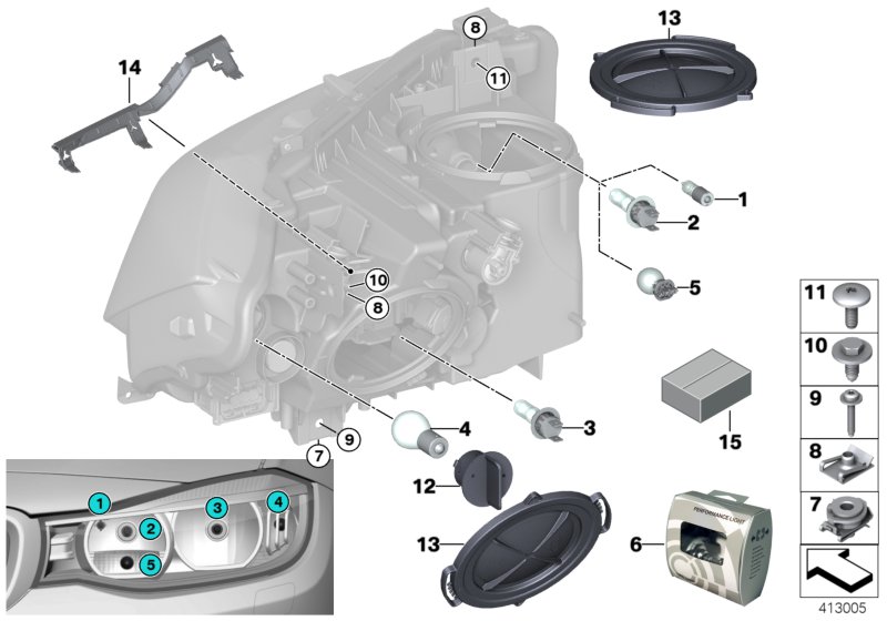 Individual parts for headlamp, halogen