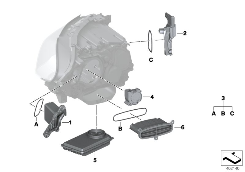 Electronic parts, headlight, LED