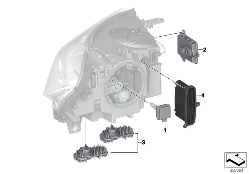 Single parts, headlight electronics
