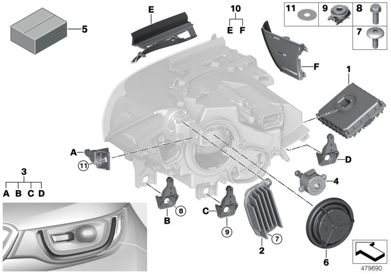 Single parts, headlight LED