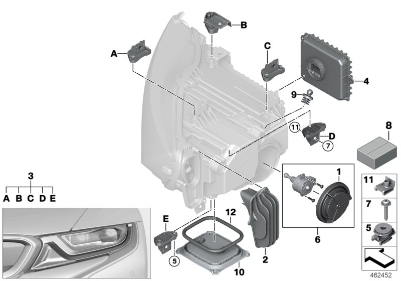 Single parts, headlight LED