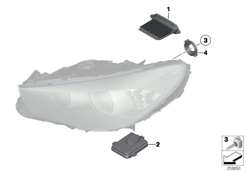Headlight, electronic components / bulbs