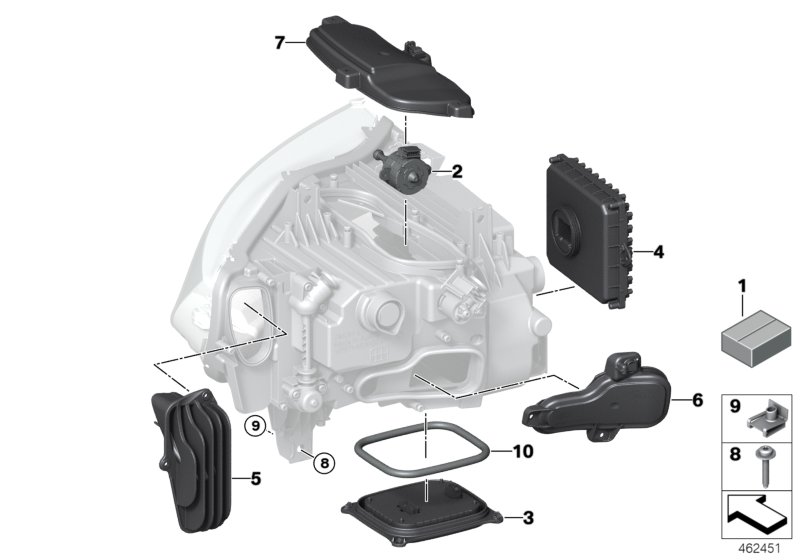Headlight, single parts, laser light