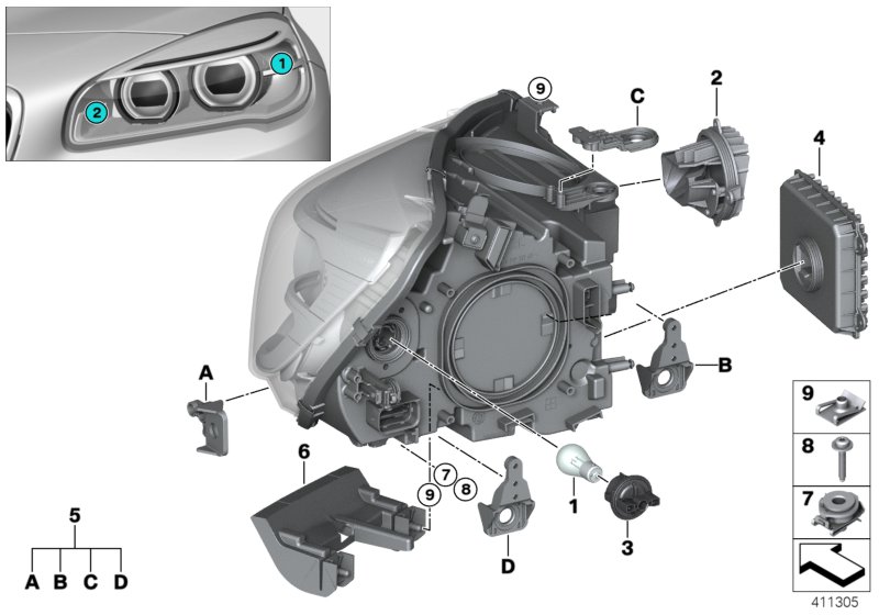 Single parts, headlight LED