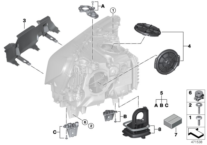 Single components for headlight