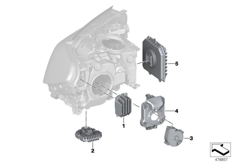 Single parts, headlight electronics