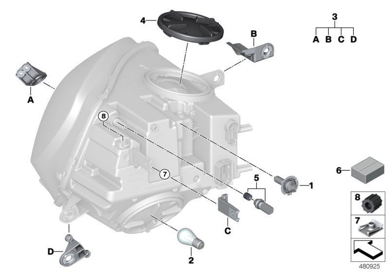 Individual parts for headlamp, halogen