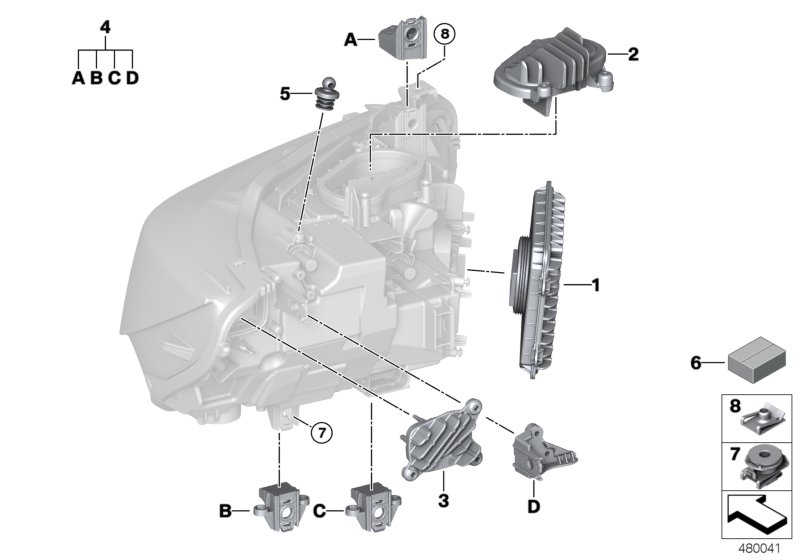 Single parts, headlight LED
