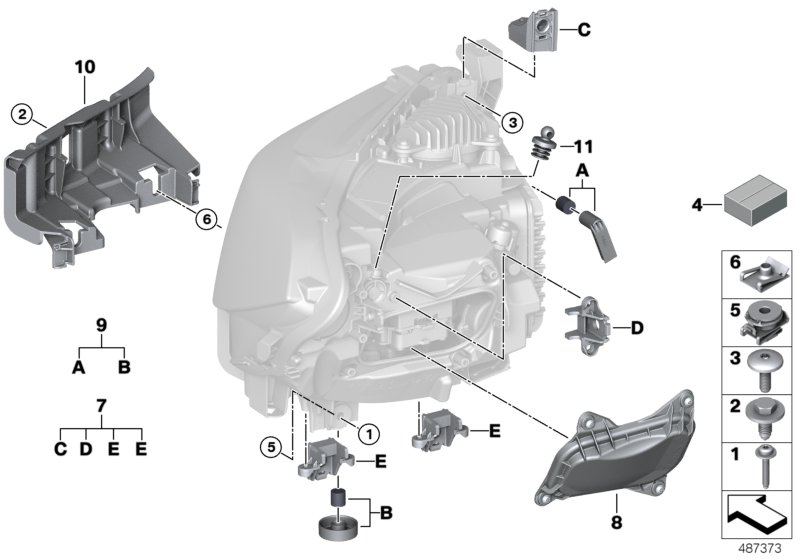 Single components for headlight