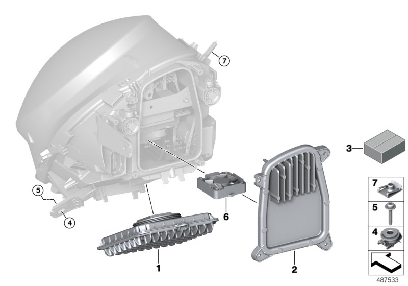 Single parts, headlight LED