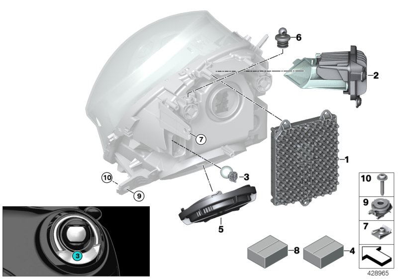 Single parts, headlight LED