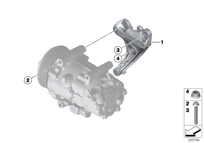 Mounting parts f air cond. compressor