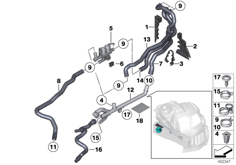 Coolant hoses, auxiliary heater